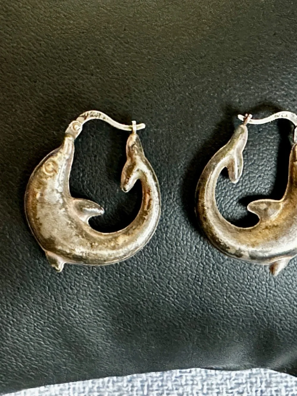 Sterling Silver Dolphin Hoop Earrings Pierced Lightweight Leaping